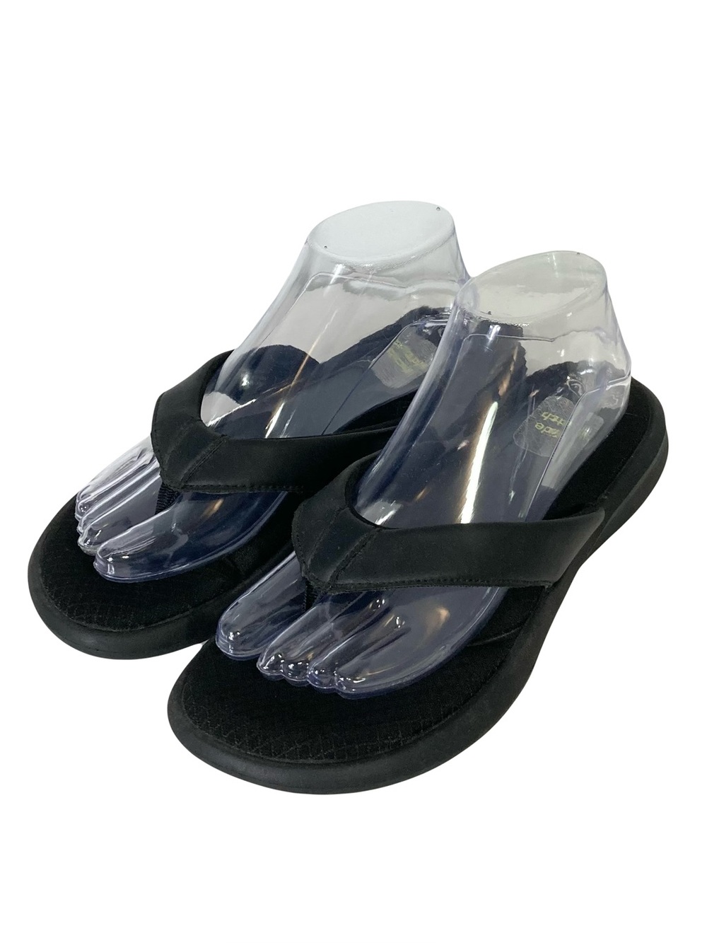 ATHLETIC WORKS Flip Flops Women Shoes 7/8 Black Wide Width Thong Memory Foam